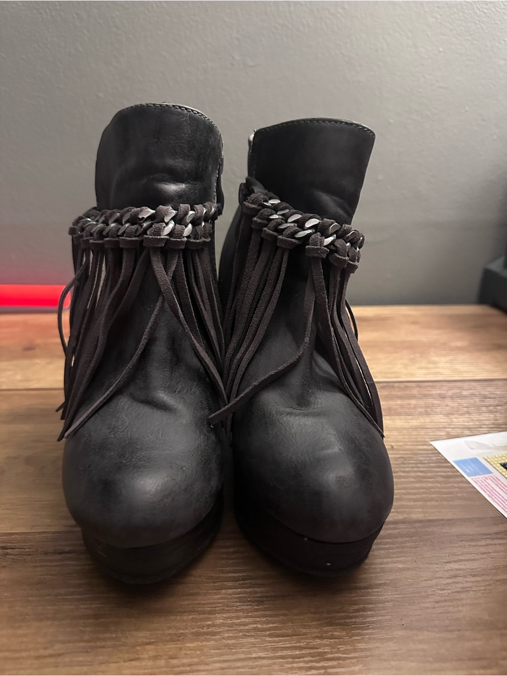 Sbicca Black Fringe Ankle Booties